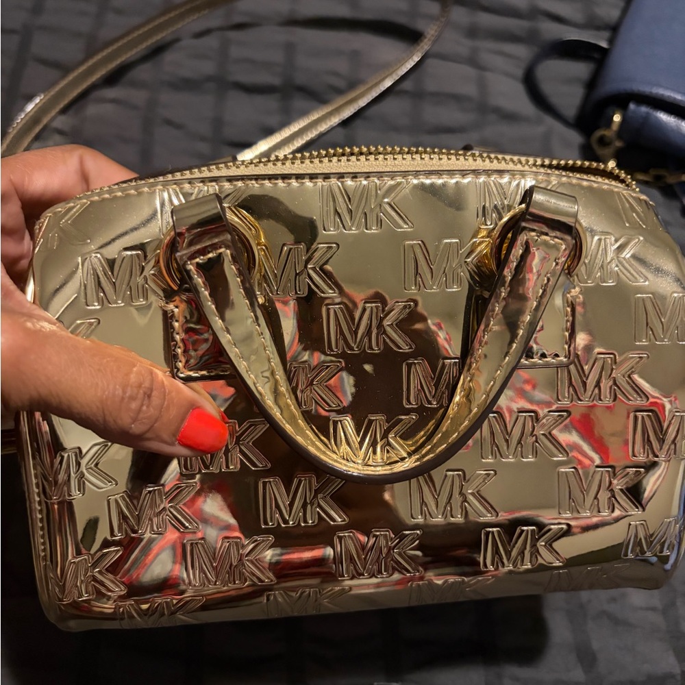 Michael Kors Metallic Gold Embossed MK Mini Bag